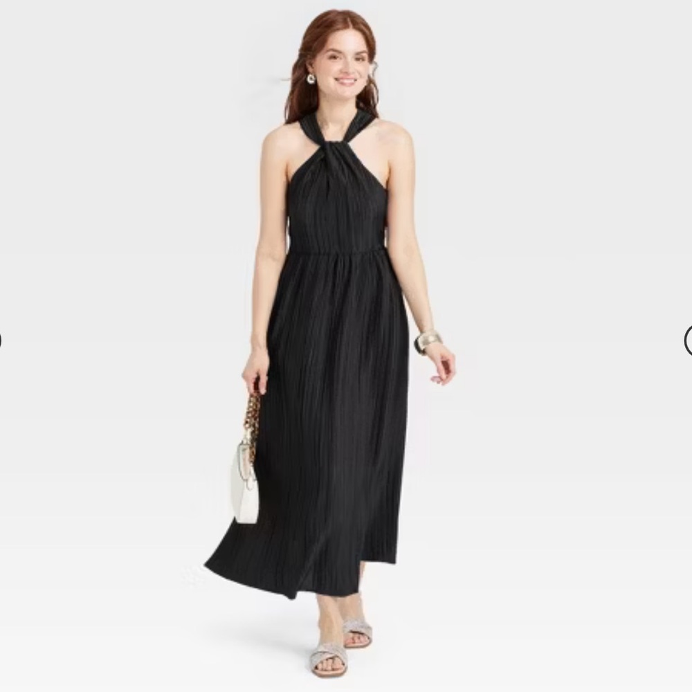 NWT Women's Halter Midi Dress - A New Day Black